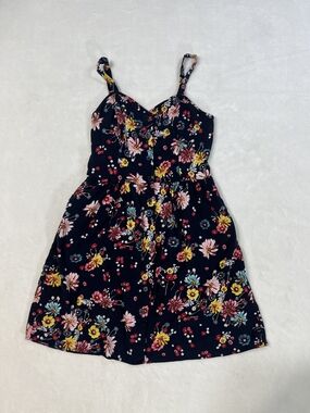 Xhilaration Navy Floral Mini Dress with Pink & Yellow Blossoms